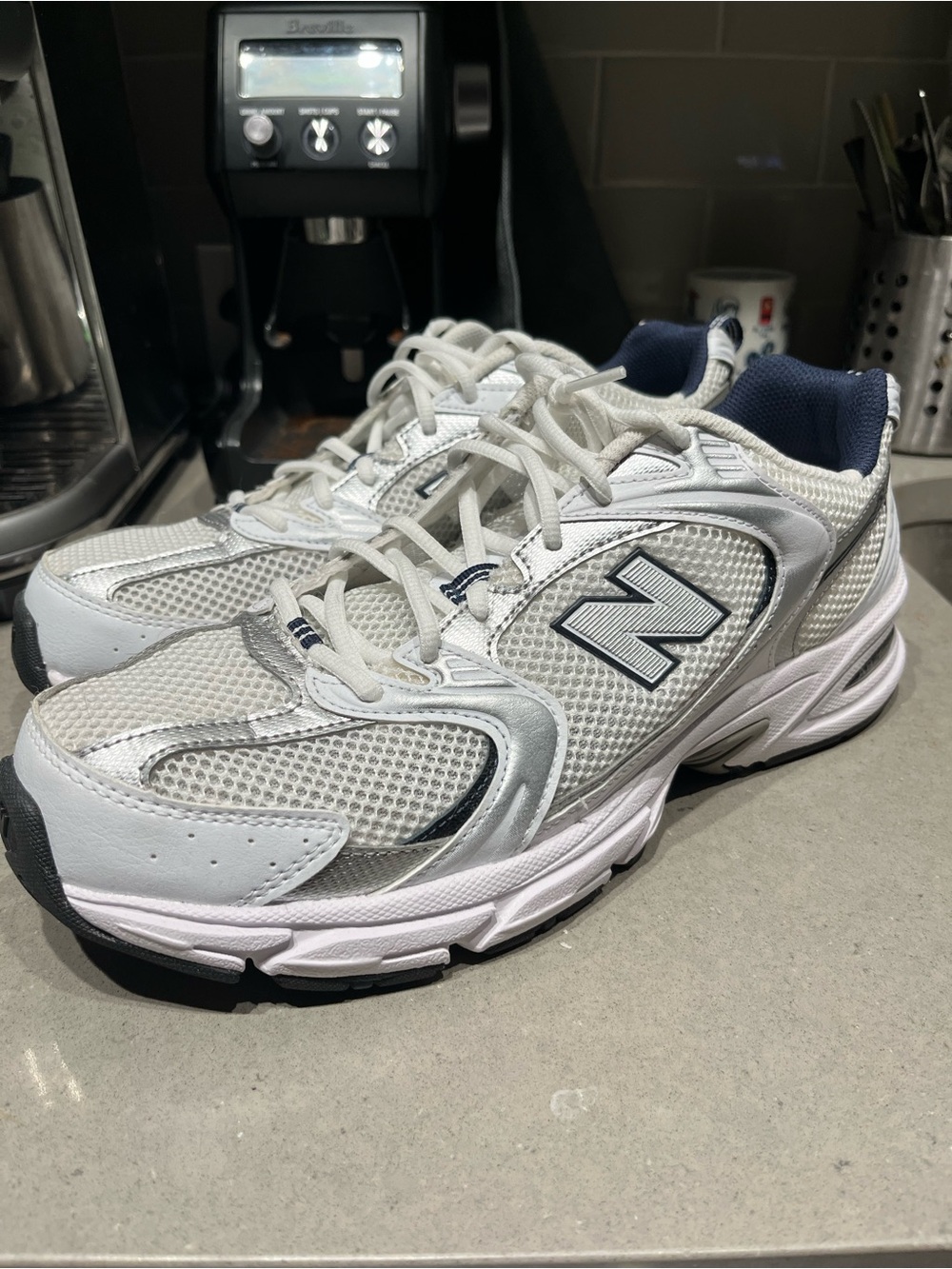 New Balance 530 Men’s White & silver/navy Running Shoes, men's 10.5
